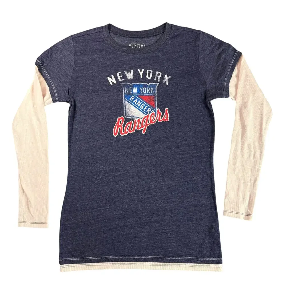 New York Rangers Women’s Medium Old Time Hockey Long Sleeve Layer Shirt Navy NHL